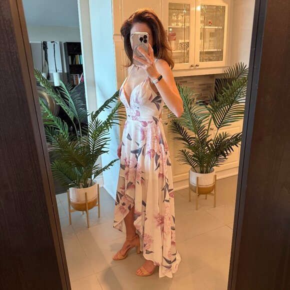 White Floral High-Low Dress, Honey, US S - Picture 3 of 7